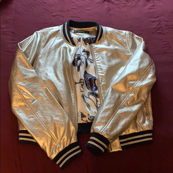 Zara Jackets & Blazers - Gold & Navy Blue Zara Faux Leather Jacket